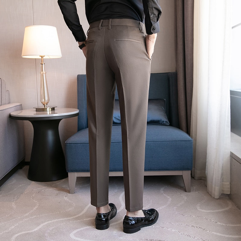 Wiaofellas Men Suit Pants High Quality Men Solid Color Slim Fit Dress Pants Slim Fit Office Business Men Trousers Plus Size 28-36