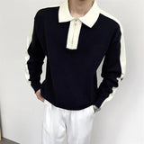 Wiaofellas Men's Clothing Luxury Knitted Polo Shirt Casual Fashion Patchwork Zipper Solid Color Long Sleeve Pullovers Leisure M-3XL