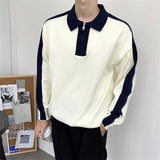 Wiaofellas Men's Clothing Luxury Knitted Polo Shirt Casual Fashion Patchwork Zipper Solid Color Long Sleeve Pullovers Leisure M-3XL