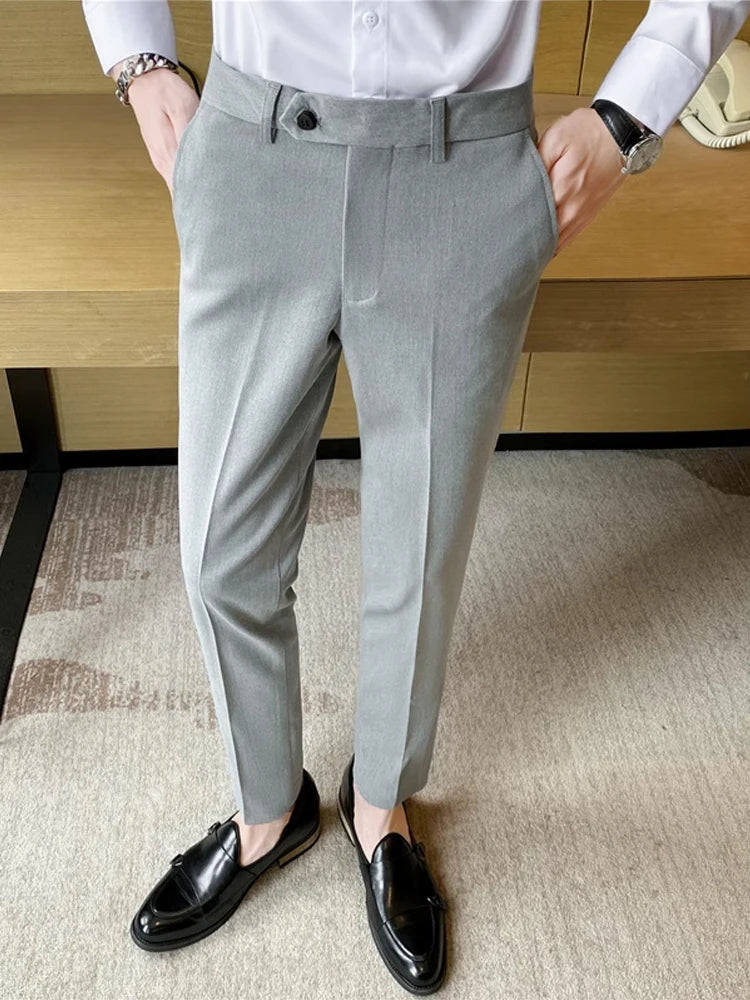 Wiaofellas New Boutique Solid Color Men's Casual Business Office Suit Pants Groom Wedding Dress Party Casual Male Trousers