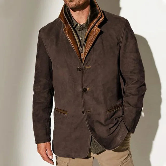 Wiaofellas New Fashion Long Sleeve Denim Style Handsome Jacket Vintage Brown Slim Fit Fur Jacket Men's and Women's Vintage Casual Coat