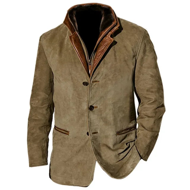 Wiaofellas New Fashion Long Sleeve Denim Style Handsome Jacket Vintage Brown Slim Fit Fur Jacket Men's and Women's Vintage Casual Coat
