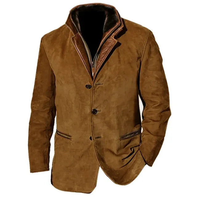 Wiaofellas New Fashion Long Sleeve Denim Style Handsome Jacket Vintage Brown Slim Fit Fur Jacket Men's and Women's Vintage Casual Coat