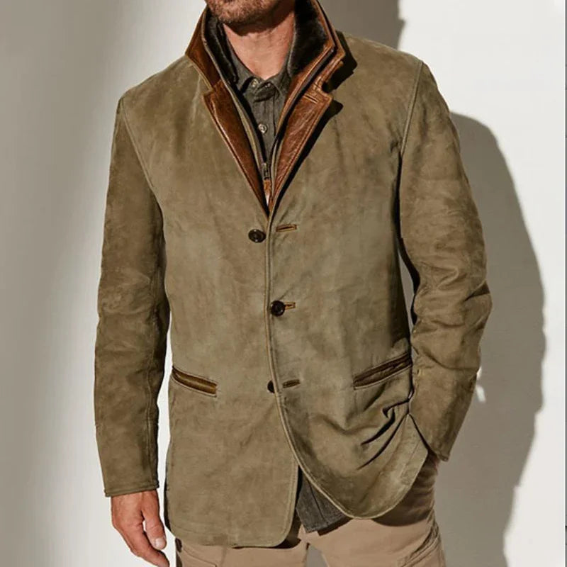 Wiaofellas New Fashion Long Sleeve Denim Style Handsome Jacket Vintage Brown Slim Fit Fur Jacket Men's and Women's Vintage Casual Coat
