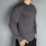 Wiaofellas Solid Round Neck Training Shirts Tee Fashion Man Breathable Solid Long Sleeve Pullover t Shirt Casual Sports Men Basic Tops