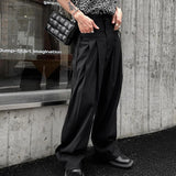 Wiaofellas Spring Summer Fashion Pleated Design Wide Leg Pants Men Lazy Loose High Waist Casual Trousers Male Solid Long Suit Pants