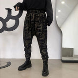 Wiaofellas Summer Dark Geometric Pattern Printing Men's Slim-fit Low-Grade Harem Beamed Casual Pants Hip-hop Pencil Pants Thin Section