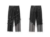 Wiaofellas Mens Wide Leg Jeans Cargo Punk Gothic Harajuku Pants Men Tassel Baggy Plus Size Patchwork Jeans Black Casual Denim Pants