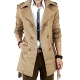 Wiaofellas Autumn And Winter Mens Mid-Length Trench Coat Elegant British Solid Color Coat Korean Style Double-Breasted Casual Trench Coat