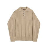 Wiaofellas Autumn Men's Vintage Knit Stripe Lapel Stripe POLO Shirt Solid Color Comfort Long Sleeve T-Shirt New