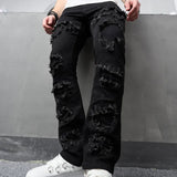 Wiaofellas Autumn New Men Stylish Loose Ripped Patch Jeans Pants Male Hip hop Holes Straight Denim Trousers