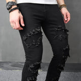 Wiaofellas Autumn New Men Stylish Loose Ripped Patch Jeans Pants Male Hip hop Holes Straight Denim Trousers