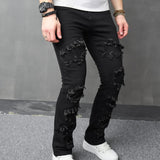 Wiaofellas Autumn New Men Stylish Loose Ripped Patch Jeans Pants Male Hip hop Holes Straight Denim Trousers