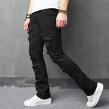 Wiaofellas Autumn New Men Stylish Loose Ripped Patch Jeans Pants Male Hip hop Holes Straight Denim Trousers