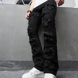 Wiaofellas Autumn New Men Stylish Loose Ripped Patch Jeans Pants Male Hip hop Holes Straight Denim Trousers