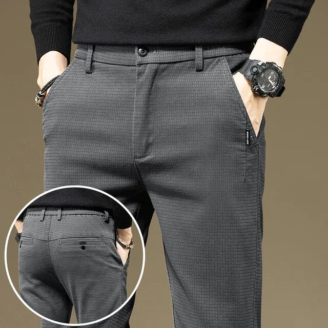 Wiaofellas Autumn New Men's Clothing Casual Pants Comfortable Straight Cotton Elastic Fashion Plaid Business Male Brand Trousers