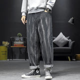 Wiaofellas Autumn New Men's Denim Pants Tripe Loose Large Size Pocket Stretchy Breathable Personality Fashion Casual Male Wide Leg Pants