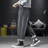 Wiaofellas Autumn New Men's Denim Pants Tripe Loose Large Size Pocket Stretchy Breathable Personality Fashion Casual Male Wide Leg Pants