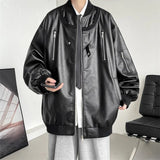 Wiaofellas Autumn New Product American Retro Pilot Leather Coat Men's Trend Loose Standing Collar Jacket High Street Handsome Men Clothing