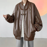 Wiaofellas Autumn New Product American Retro Pilot Leather Coat Men's Trend Loose Standing Collar Jacket High Street Handsome Men Clothing