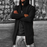 Wiaofellas Autumn Winter Hooded Sweater Coat Men Fashion Long Sleeve Solid Knittd Cardigan Casual Mens Loose Outwear New Long Hooded Tops