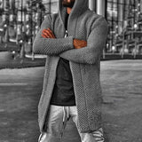 Wiaofellas Autumn Winter Hooded Sweater Coat Men Fashion Long Sleeve Solid Knittd Cardigan Casual Mens Loose Outwear New Long Hooded Tops