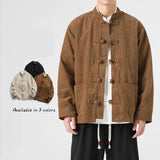 Wiaofellas Autumn and Winter New Men's Corduroy Jacket Coat Chinese Vintage Tang Suit Cotton Cushion Button Coat