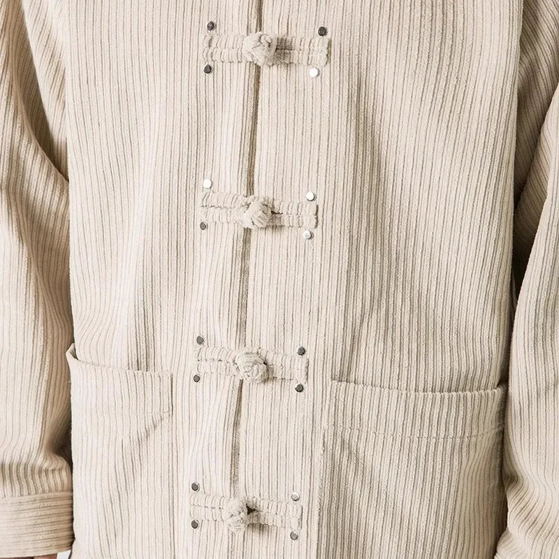 Wiaofellas Autumn and Winter New Men's Corduroy Jacket Coat Chinese Vintage Tang Suit Cotton Cushion Button Coat