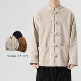 Wiaofellas Autumn and Winter New Men's Corduroy Jacket Coat Chinese Vintage Tang Suit Cotton Cushion Button Coat