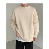 Wiaofellas Autumn and Winter Solid Color Pullover Sweater for Men Simple and Casual Korean Style Slouchy Loose Knitted Shirts Youth Popular