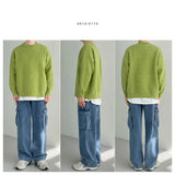 Wiaofellas Autumn and Winter Solid Color Pullover Sweater for Men Simple and Casual Korean Style Slouchy Loose Knitted Shirts Youth Popular