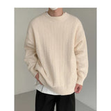 Wiaofellas Autumn and Winter Solid Color Pullover Sweater for Men Simple and Casual Korean Style Slouchy Loose Knitted Shirts Youth Popular