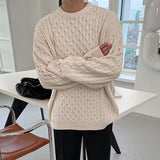 Wiaofellas Cable Knit Sweater Men Spring Autumn Tops Men Casual Clothes Crewneck Knit Cardigan Men Pullover Sweaer Knitted Shirts D182