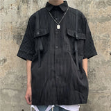 Wiaofellas Cargo Shirts Joggers Half Sleeve Mens Trendy Hip Hop Casual Summer Handsome Harajuku Loose Striped Shirt Handsome Gothic Camisa