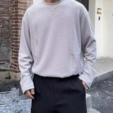 Wiaofellas Casual Men Lazy Shirts Long Sleeve Solid Pullover Top Spring Loose Round Neck T Shirts Streetwear Basic Tees Clothing