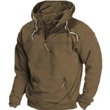 Wiaofellas Casual Autumn Long Sleeve Hooded Zip Sweatshirts Streetwear Winter Solid Men Pullovers Fashion Multi-pocket Stitch Cargo Hoodie