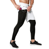 Wiaofellas Casual Jogging Solid Mid Waist Pockets Gym Pants Men Clothing Loose Fake Two Piece Fast Dry Trousers Male Baggy Shorts