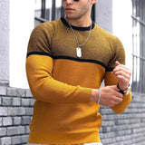 Wiaofellas Casual Patchwork Round Neck Knit Pullovers Fashion Man Clothing Slim Long Sleeve Jumper Knitwear Business Winter Men Sweaters