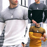 Wiaofellas Casual Patchwork Round Neck Knit Pullovers Fashion Man Clothing Slim Long Sleeve Jumper Knitwear Business Winter Men Sweaters