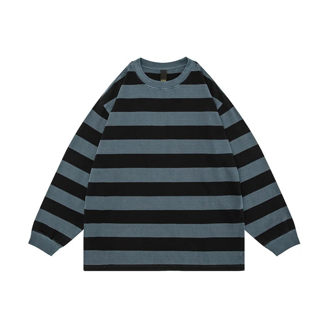 Wiaofellas Color Match Striped Patchwork Washed Sudaderas for Men and Women Streetwear Autumn Ropa Hombre Sweatshirts Y2k Crew Neck Hoodies