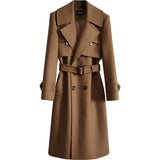 Wiaofellas European Over-the-knee Woolen Coat Men's Autumn/Winter High Quality Extra Long Wool Coat for Man Zip Pocket Overcoat