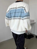 Wiaofellas Fall Men Casual Lapel Furry Pullover Winter Long Sleeve Zip Sweater Youth Contract Color Striped Knitwear Knit Polos Shirts