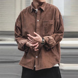 Wiaofellas Fall Mens Corduroy Shirt Leisure Long Sleeve Button-down Turn-down Collar Slim Top Cardigan For Men Winter Fashion Solid Shirts