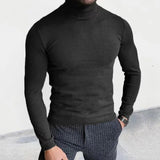 Wiaofellas Fashion Knitted Tops Men Long Sleeve High-neck Slim Fit Sweater Tee Tops Streetwear Mens Clothes Casual Solid Color Tshirts