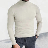 Wiaofellas Fashion Knitted Tops Men Long Sleeve High-neck Slim Fit Sweater Tee Tops Streetwear Mens Clothes Casual Solid Color Tshirts