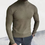 Wiaofellas Fashion Knitted Tops Men Long Sleeve High-neck Slim Fit Sweater Tee Tops Streetwear Mens Clothes Casual Solid Color Tshirts