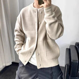 Wiaofellas Fashion Long Sleeve Solid Knit Cardigans Men Clothing  Button-up O-Neck Sweaters Coats Vintage Winter Jackets Streetwear