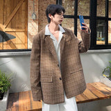 Wiaofellas Fashionable Japanese Retro Trend Casual Plaid Men's Single Piece Small Suit Jacket Men Clothing Casual Daily Handsome Overcoat