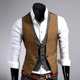 Wiaofellas Men Formal Waistcoat Vest Business Solid Color Single Button Vest gilet Fake Two-pieces V Neck Casual S-lim chalecos para hombre