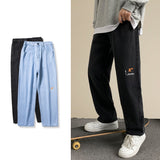 Wiaofellas Autumn New Men's Baggy Jeans Fashion Straight Denim Wide-leg Pants Black Light Blue Ins Casual Trousers Streetwear Male